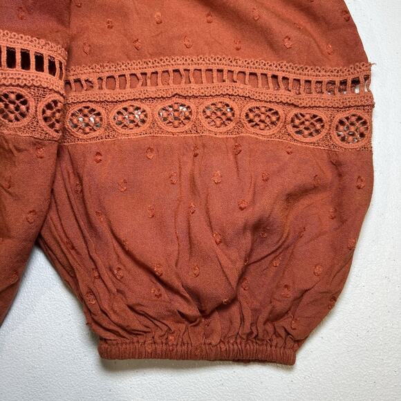 Anthropologie Eyelet Mini Dress Size Small Puff Sleeve Boho‎ - Picture 10 of 11